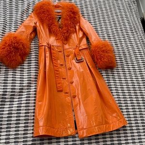 SAKS POTTS perfect condition size 1 foxy shearling trench coat. RARE